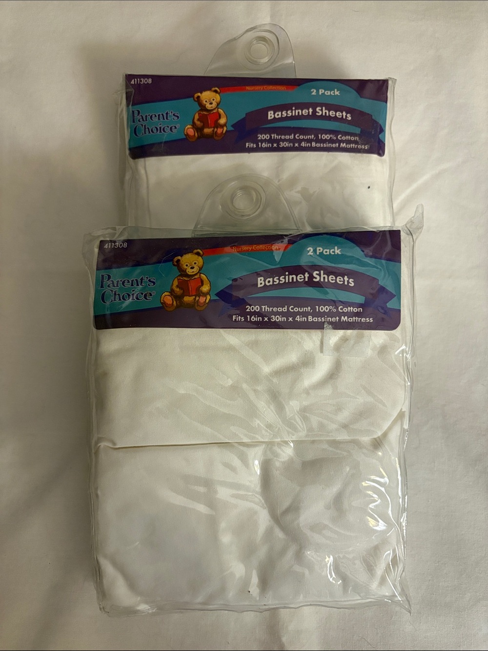 Parent's Choice Bassinet Sheets 2-Pack - White. 4 sheets.